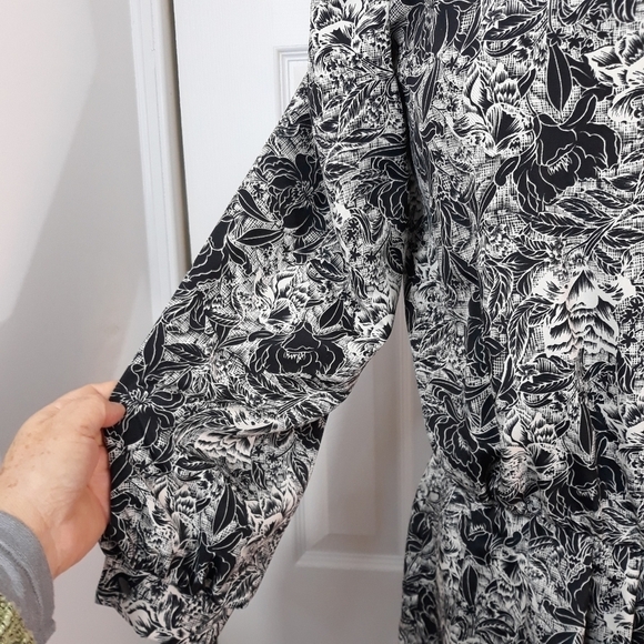 Vintage Breli Originals Floral Long-Sleeve Dress Square Neck Black & White 8 - Picture 6 of 15